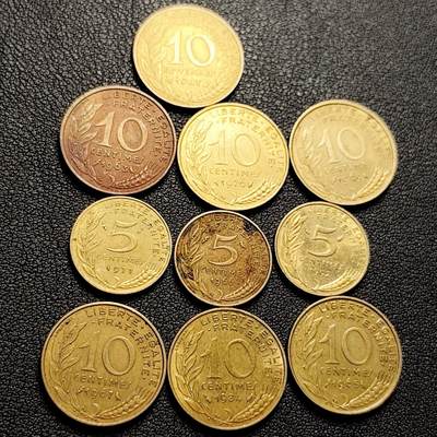 泉币菌-第208场-拍品多 请提前出价 - 10枚一组 法国女神铜币 玛丽安娜 混合年份未挑绝版