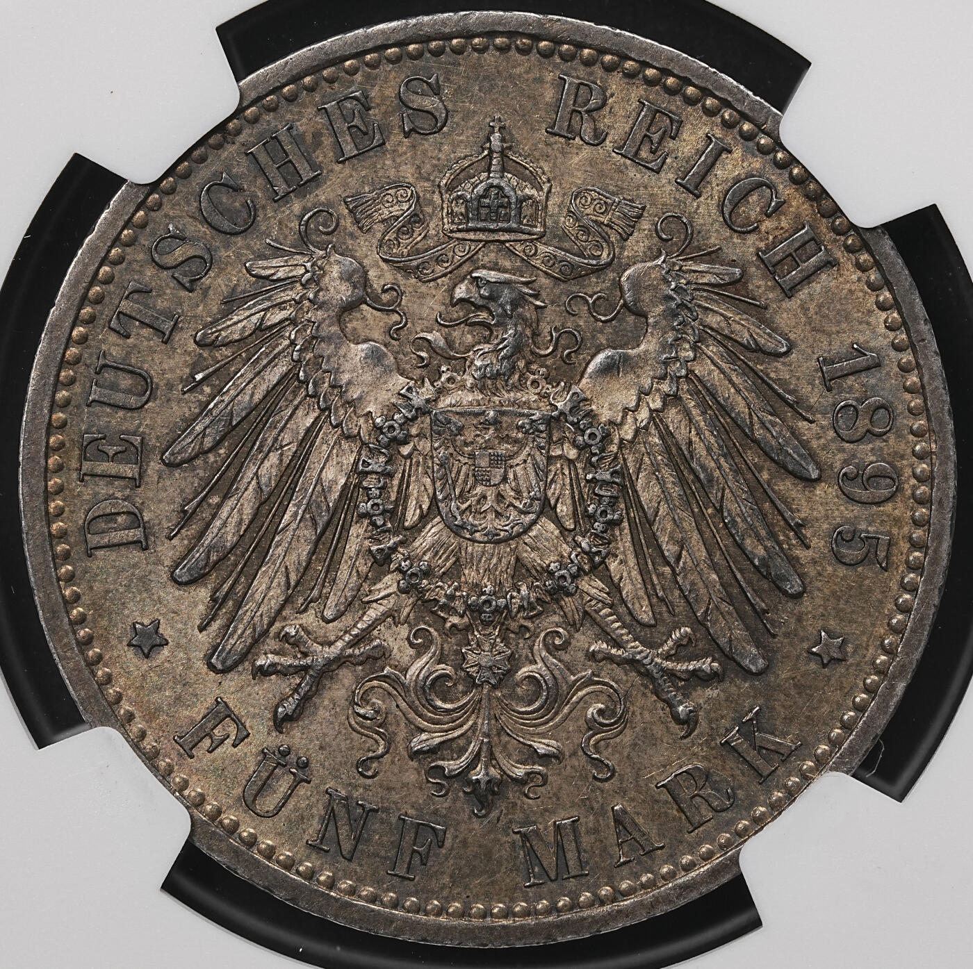 修遠堂世界钱币第107期 NGC AU58 1895年普鲁士5马克银币，少见的早期年份，有分不易