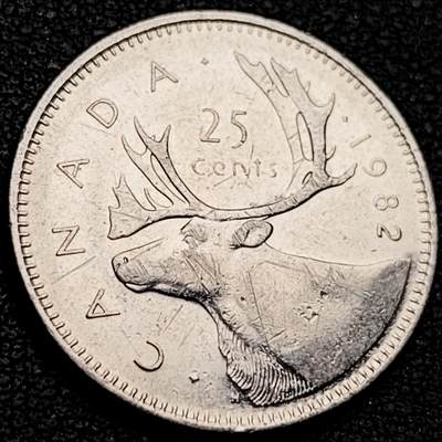 泉币菌-第209场-拍品多 请提前出价 - 高币值 加拿大1982年1/4加拿大元 伊丽莎白二世 驯鹿 24mm 