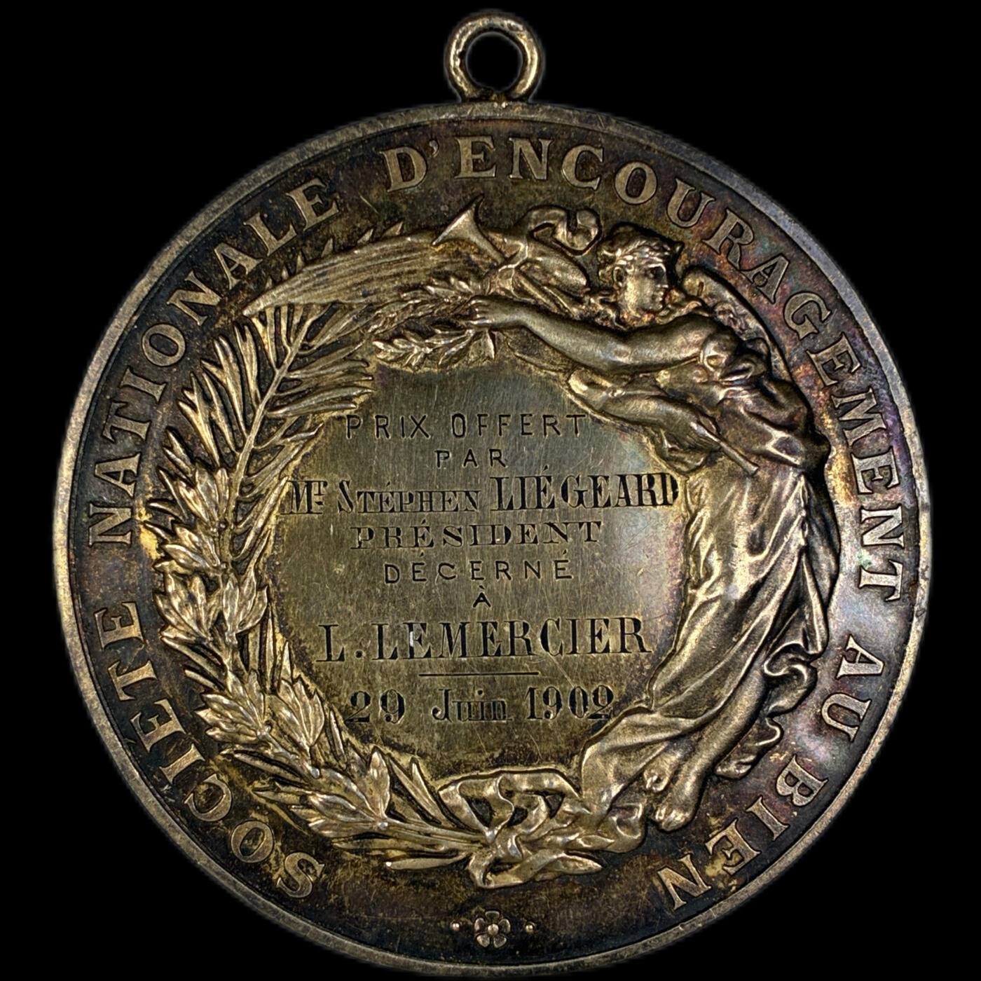 【雨安】【直播拍卖】【第0127期-裸币套币】2026-03-13 周五 19:30 (金价1140, 银价21.50) [徽章奖章] France [章] 法国1902年 鼓励善行 镀金银章 45.8克, 51mm