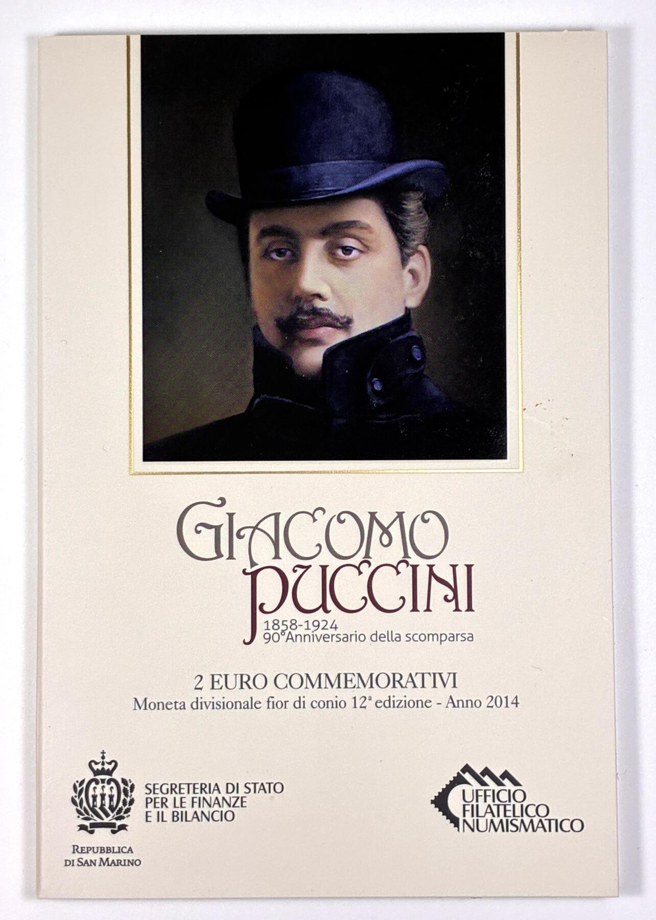 【雨安】【直播拍卖】【第0127期-裸币套币】2026-03-13 周五 19:30 (金价1140, 银价21.50) [现代装帧] San Marino 欧元 圣马力诺 2欧元 2014年 普契尼逝世90周年