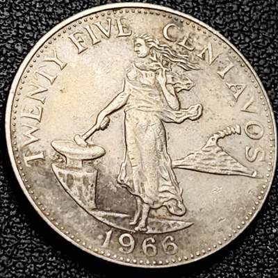 泉币菌-第209场-拍品多 请提前出价 - 1966 菲律宾25分硬币 24mm 火山女神 