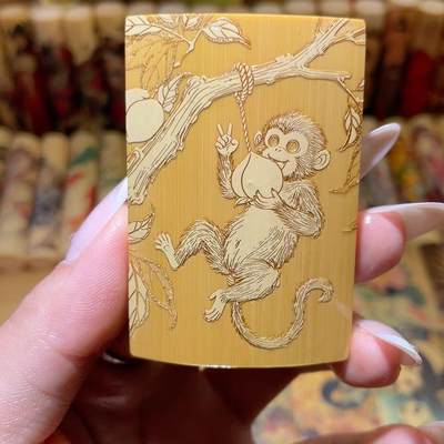 听雨轩（75）竹牌专场 - 留青工艺竹牌手把件4*6cm  猴
