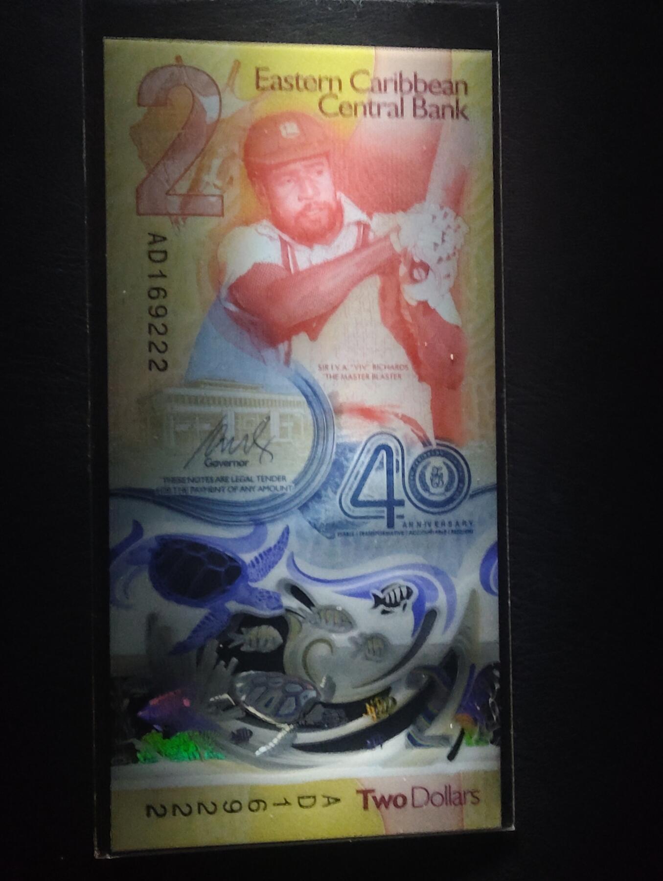 2026三月第二期，总219期 东加勒比共同体2023年中央银行成立40周年2元纪念钞豹子号222