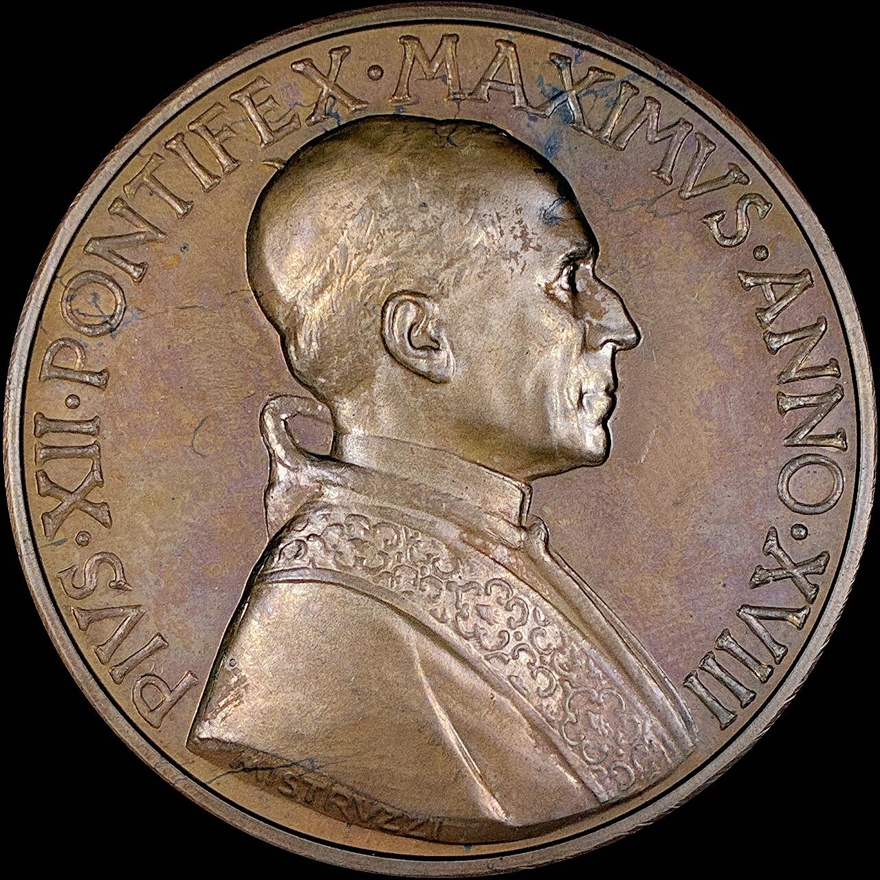 【雨安】【直播拍卖】【第0127期-裸币套币】2026-03-13 周五 19:30 (金价1140, 银价21.50) [徽章奖章] Vatican [章] 梵蒂冈 1956年 庇护十二世 铜章 44mm