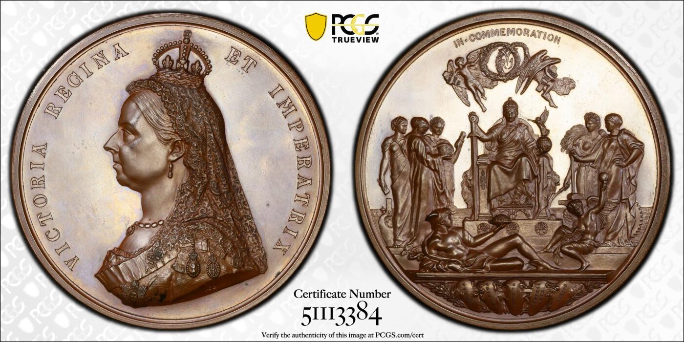 博洋堂世界钱币拍卖第164期（全场包邮） PCGS SP64 英国1887年维多利亚五十周年纪念大铜章，大名誉品带原盒，品相一流镜面效果，价格洼地品种。