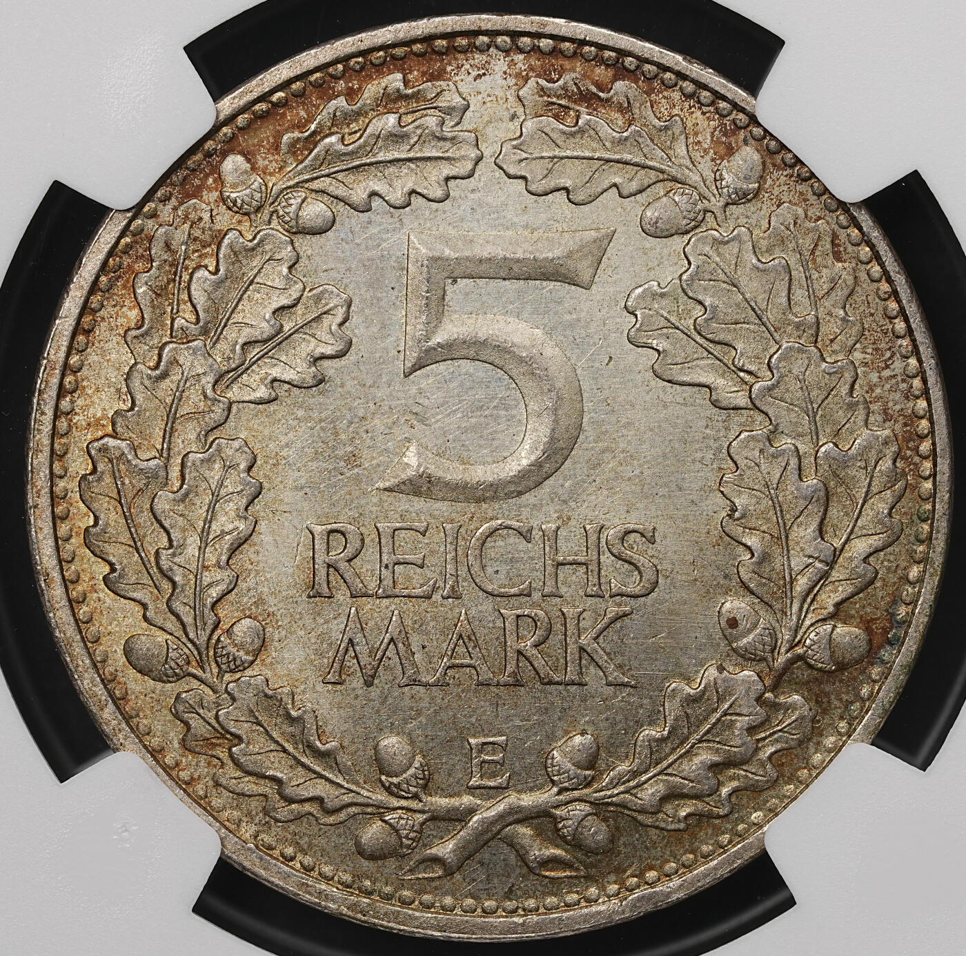 修遠堂世界钱币第107期 NGC MS62 1925年德国魏玛政府-莱茵兰千年纪念5马克银币，E厂铭