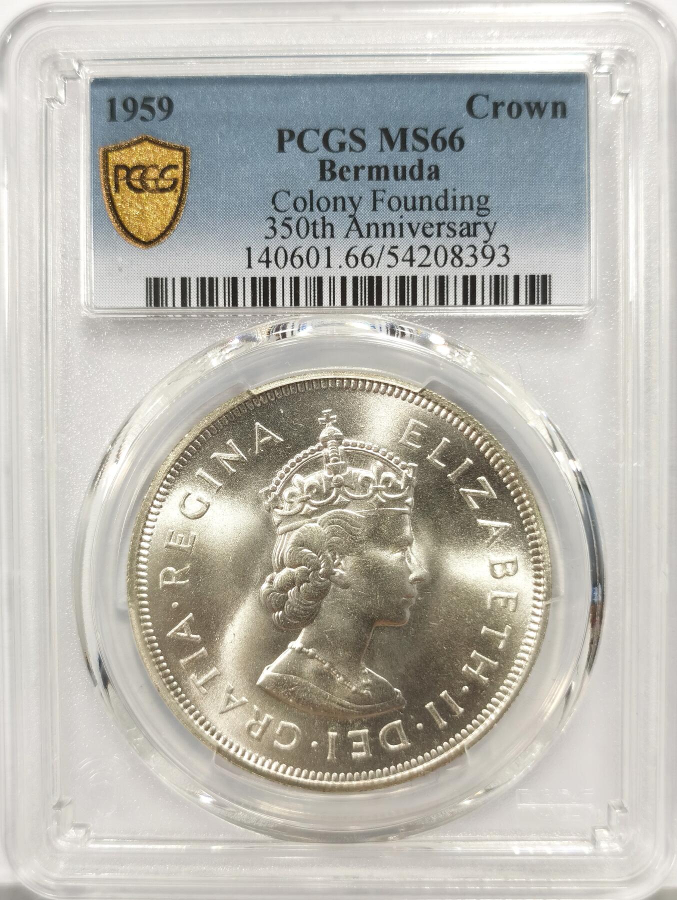 博洋堂世界钱币拍卖第164期（全场包邮） PCGS MS66 英属百慕大1959年伊丽莎白二世发现百慕大350周年1克朗纪念银币-1