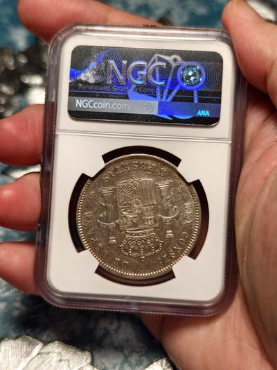 抚柳草堂-第二十八期章牌钱币  奖章勋章 满百包邮 放漏专场 1878 NGC AUD 西班牙阿方索十二世5比塞塔双柱银币 青年版 细节好发丝清晰