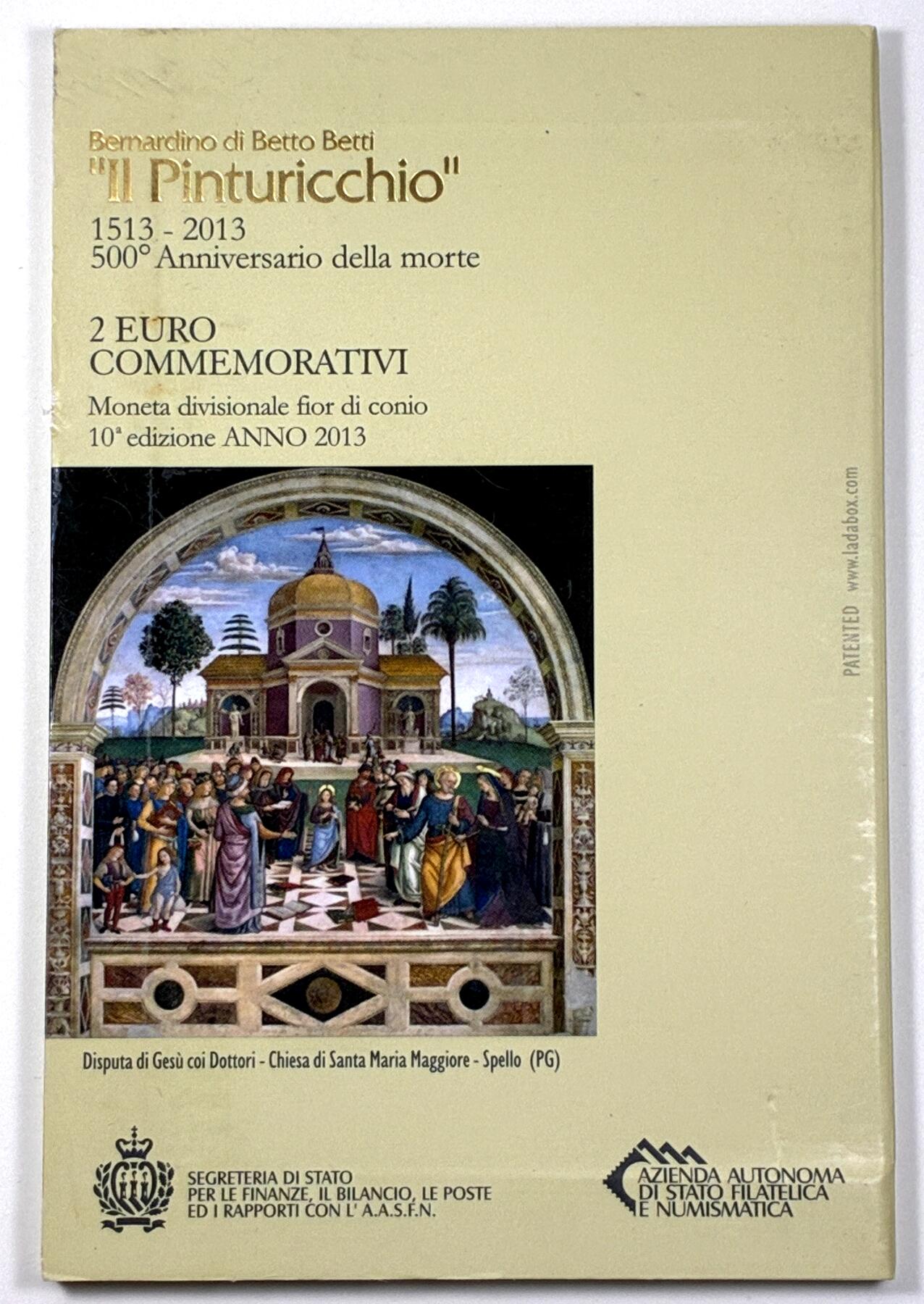 【雨安】【直播拍卖】【第0127期-裸币套币】2026-03-13 周五 19:30 (金价1140, 银价21.50) [现代装帧] San Marino 欧元 圣马力诺 2欧元 2013年 画家平托瑞丘逝世500周年