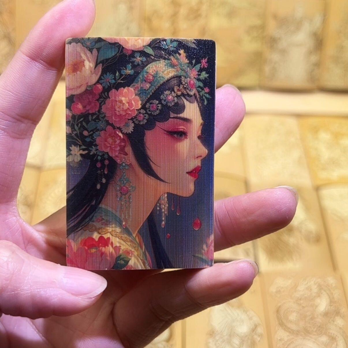 听雨轩（75）竹牌专场 留青工艺竹牌手把件4*6cm  花旦