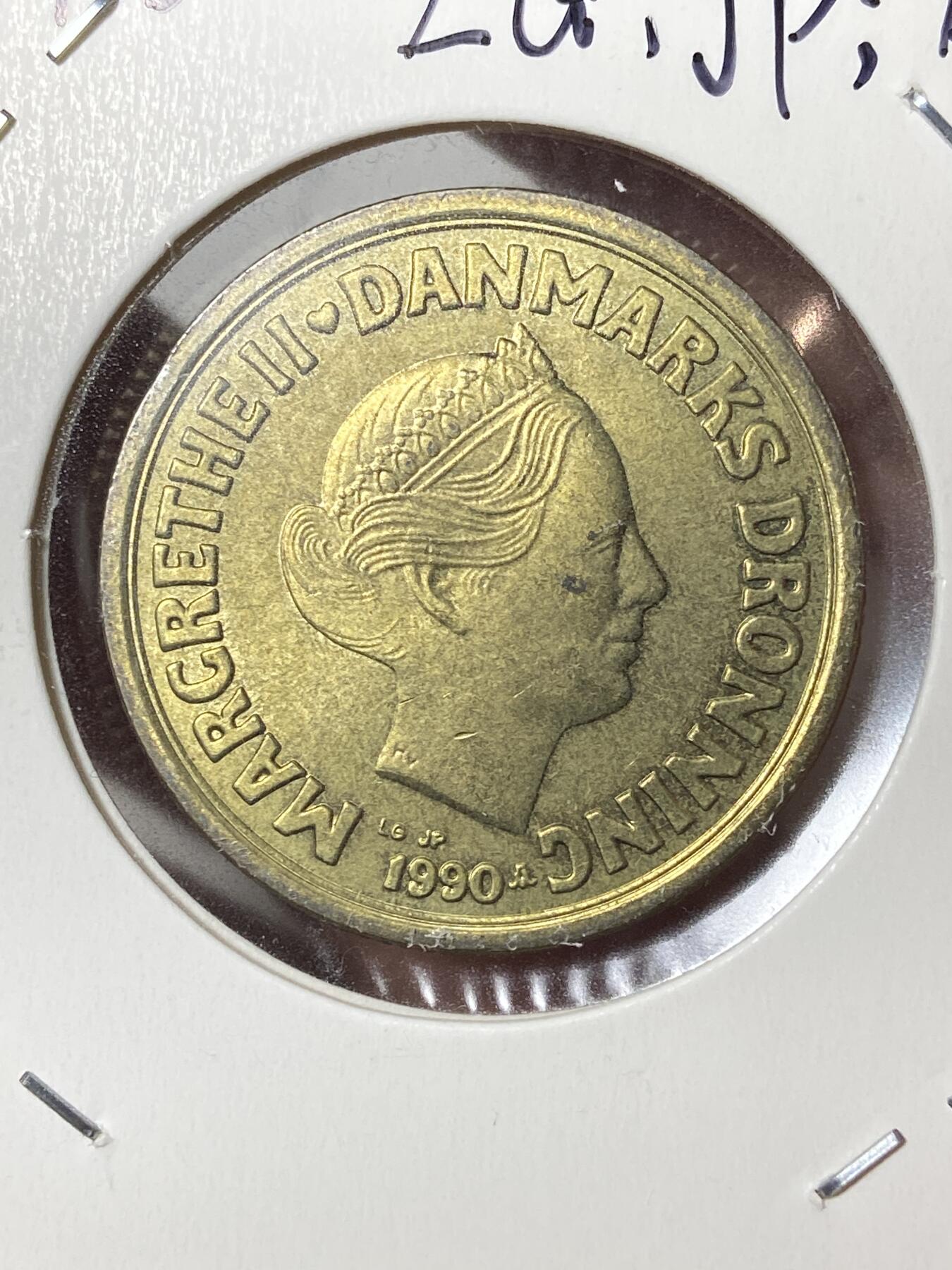 2026年第三十五场(总第二百零四场）外国精品纸夹币场(免佣金) 好品–丹麦🇩🇰1990年20克朗(玛格丽特二世第一版，LG; JP; A版，首发年)