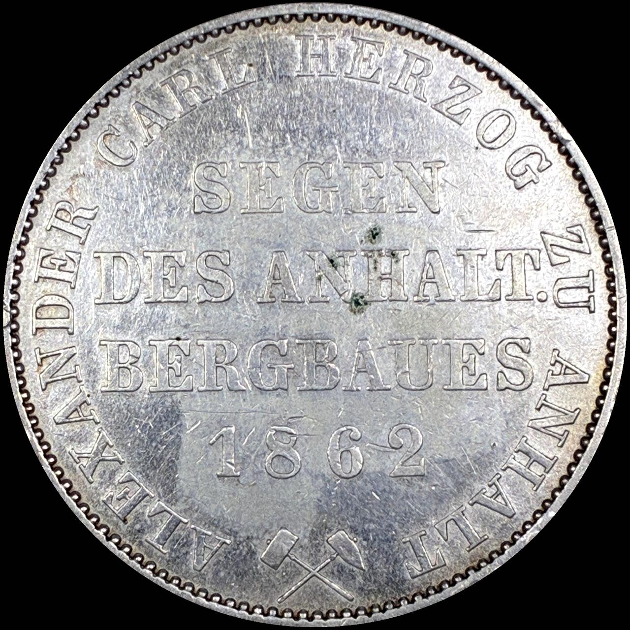 【雨安】【直播拍卖】【第0127期-裸币套币】2026-03-13 周五 19:30 (金价1140, 银价21.50) [裸币德国] Germany 德国 德意志 1泰勒 Anhalt-Bernburg安哈特 Thun.006 KM#0088 (1861-1862) 小熊爬墙.小版 1862年