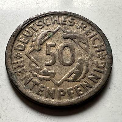 🌹外币初藏🌹🐯2026年第28场   每周二四六晚8️⃣点 接代拍 - 魏玛共和国1924年D版50芬尼铜币