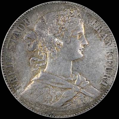 【雨安】【直播拍卖】【第0127期-裸币套币】2026-03-13 周五 19:30 (金价1140, 银价21.50) - [裸币德国] Germany 德国 德意志 1泰勒 Frankfurt法兰克福 Thun.142 KM#0360 (1859-1860) 法兰克福少女 1860年