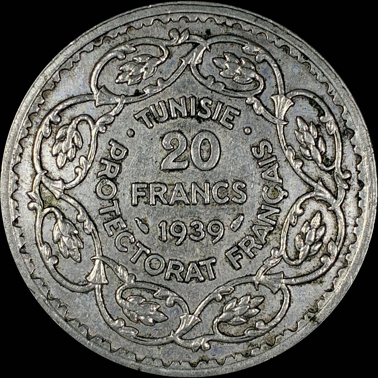 【雨安】【直播拍卖】【第0127期-裸币套币】2026-03-13 周五 19:30 (金价1140, 银价21.50) [裸币各国] Tunisia 突尼斯 20法郎 1939年