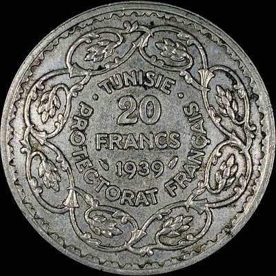 【雨安】【直播拍卖】【第0127期-裸币套币】2026-03-13 周五 19:30 (金价1140, 银价21.50) - [裸币各国] Tunisia 突尼斯 20法郎 1939年