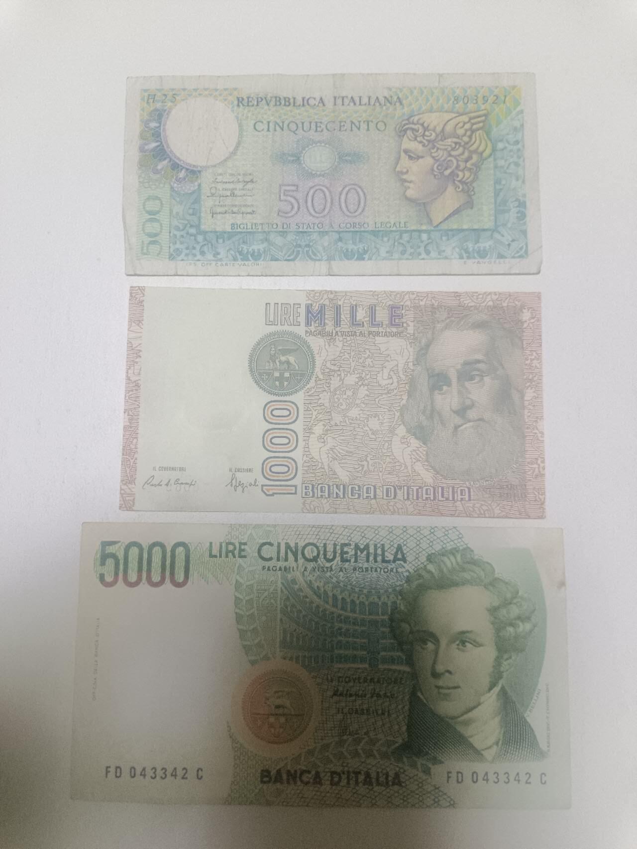 【20260316】非全新纸币和硬币第345场 意大利3张纸币，有裂缝