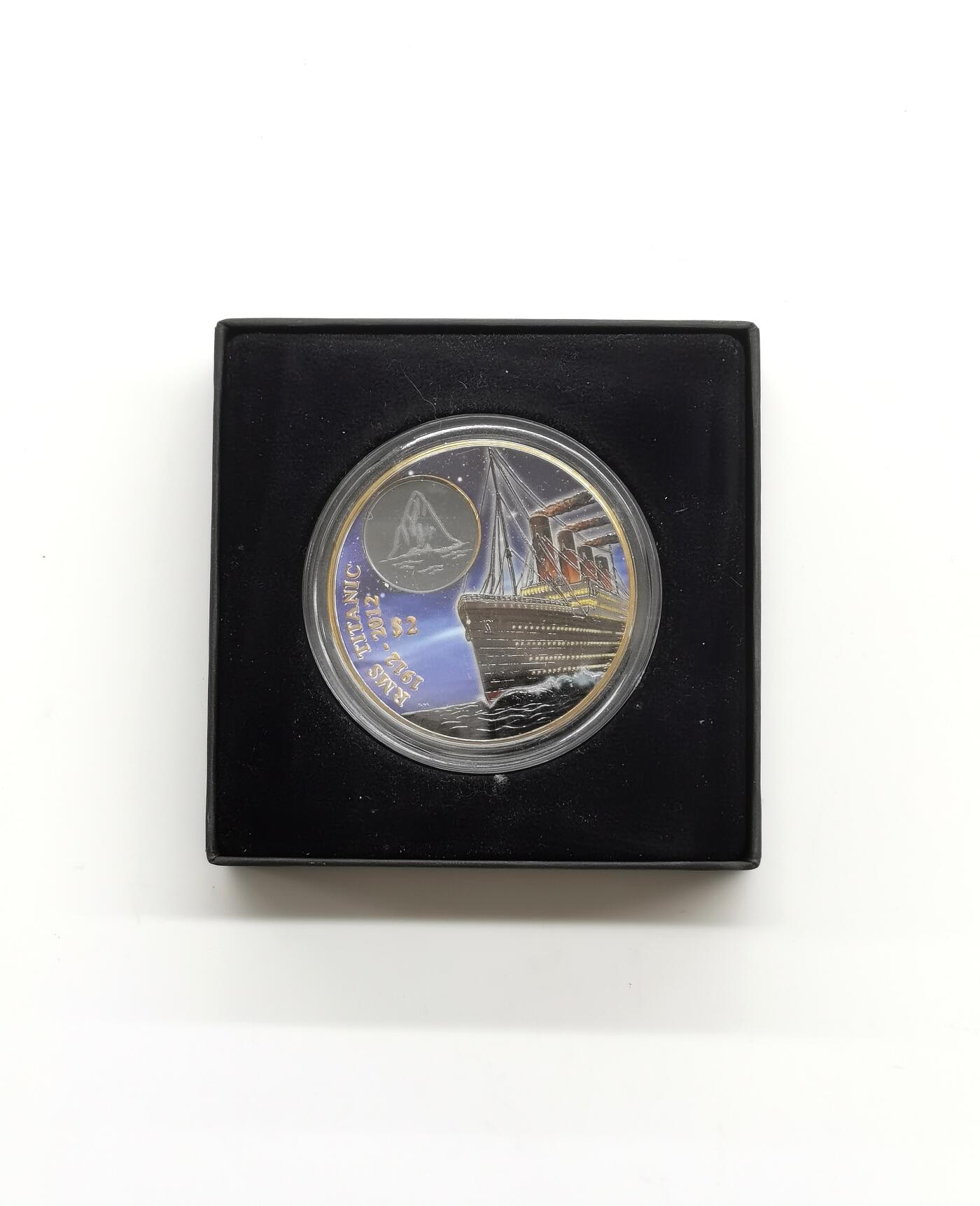 博洋堂世界钱币拍卖第164期（全场包邮） 英属维尔京群岛2012年2元彩色铜币 泰坦尼克号百年（夜航） 50mm 发行量：1千 盒证全