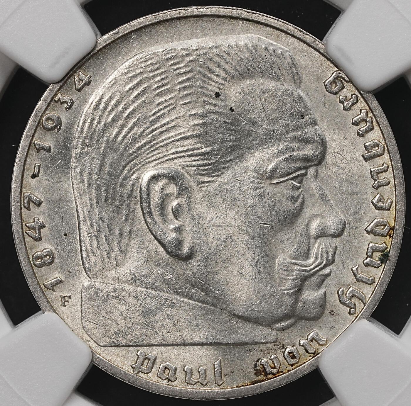修遠堂世界钱币第107期 NGC MS63 1939年德国兴登堡2马克银币，F厂铭