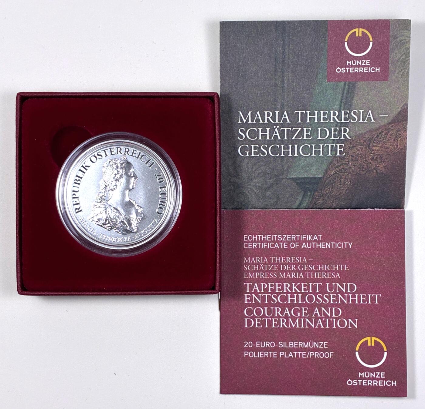 【雨安】【直播拍卖】【第0127期-裸币套币】2026-03-13 周五 19:30 (金价1140, 银价21.50) [现代装帧] Austria 欧元 奥地利 20欧元 2017年 特蕾西亚.勇气与决心