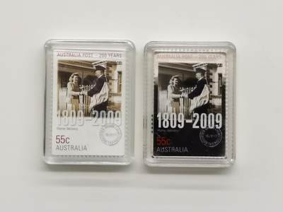 博洋堂世界钱币拍卖第164期（全场包邮） - 澳大利亚2009年55分邮币套 邮政服务200年（含一枚邮票） 1/2盎司999银 发行量：9千 盒证全