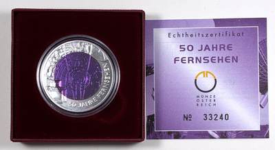 【雨安】【直播拍卖】【第0127期-裸币套币】2026-03-13 周五 19:30 (金价1140, 银价21.50) - [现代装帧] Austria 欧元 奥地利 25欧元 2005年 电视技术发展50年 铌芯银币