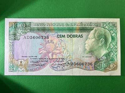 咖啡豆•收藏 2026年Mar_19th世界各国纸币拍卖 - 圣多美和普林西比 1989年 100多布拉 全新UNC 外国 非洲纸币