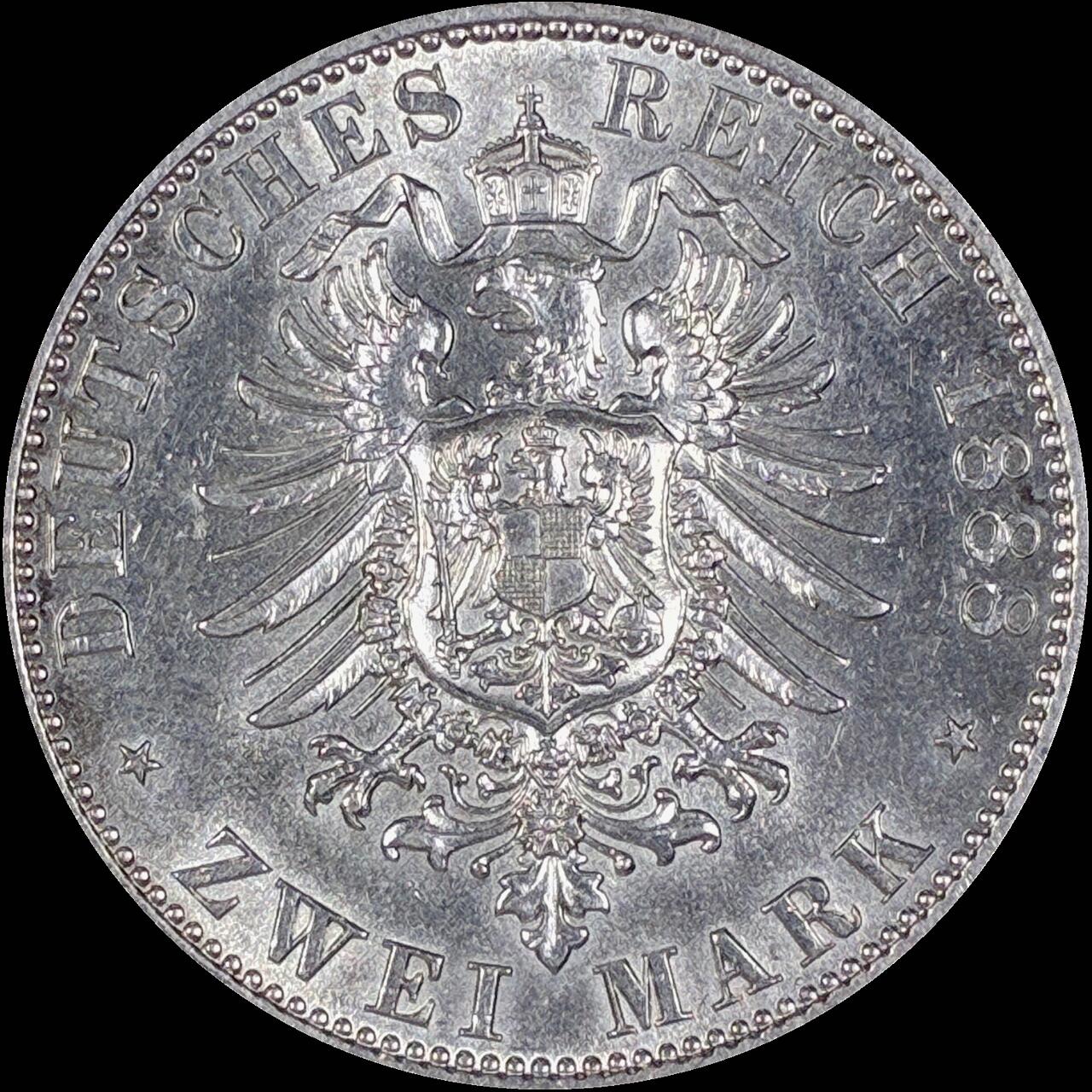 【雨安】【直播拍卖】【第0127期-裸币套币】2026-03-13 周五 19:30 (金价1140, 银价21.50) [裸币德国] Germany 德国 帝国 J.098 普鲁士 2马克 (1888) 三皇 1888年