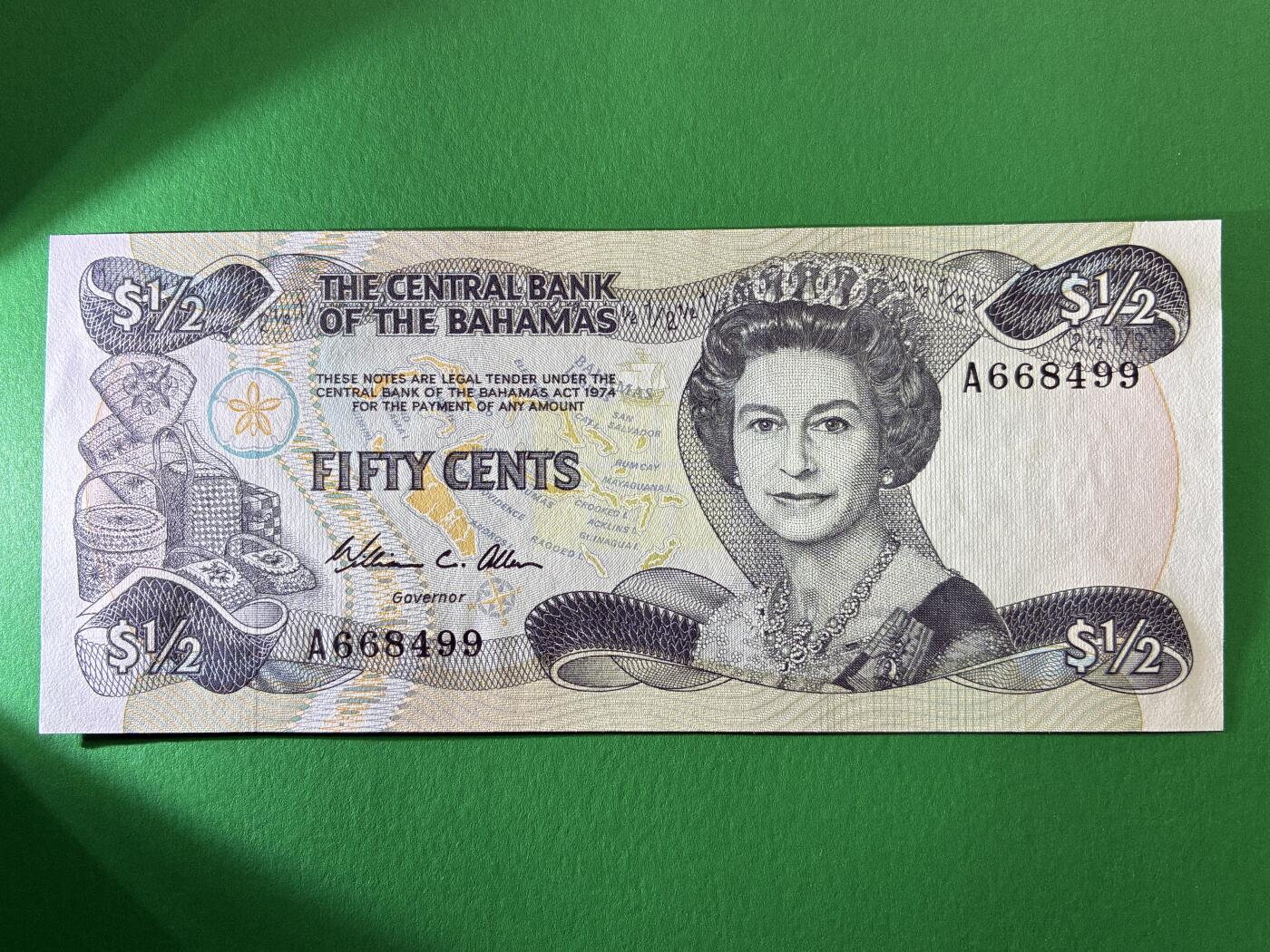 咖啡豆•收藏 2026年Mar_19th世界各国纸币拍卖 巴哈马 1974(1984)年 1元 全新UNC 外国 美洲纸币 女王钞