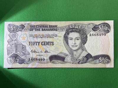 咖啡豆•收藏 2026年Mar_19th世界各国纸币拍卖 - 巴哈马 1974(1984)年 1元 全新UNC 外国 美洲纸币 女王钞