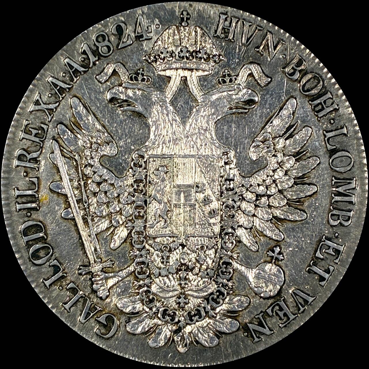 【雨安】【直播拍卖】【第0127期-裸币套币】2026-03-13 周五 19:30 (金价1140, 银价21.50) [裸币各国] Austria 奥地利 1泰勒 KM#2162 (1817-1824) 弗朗茨二世 1824年