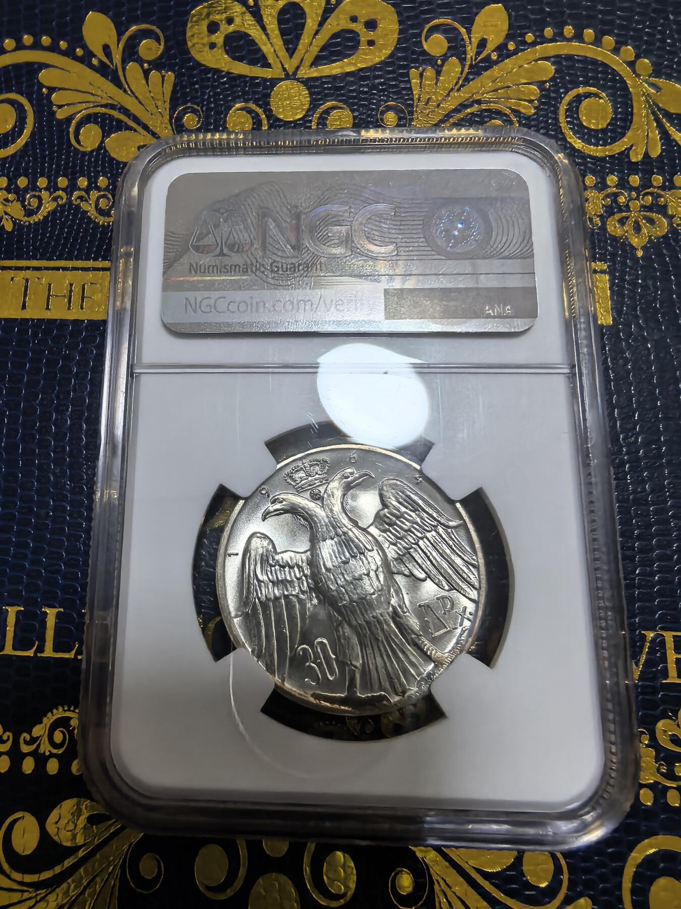 长老汇马年精选第九场拍卖 1964希腊皇家婚礼30德拉克马银币，NGC MS64，小字版