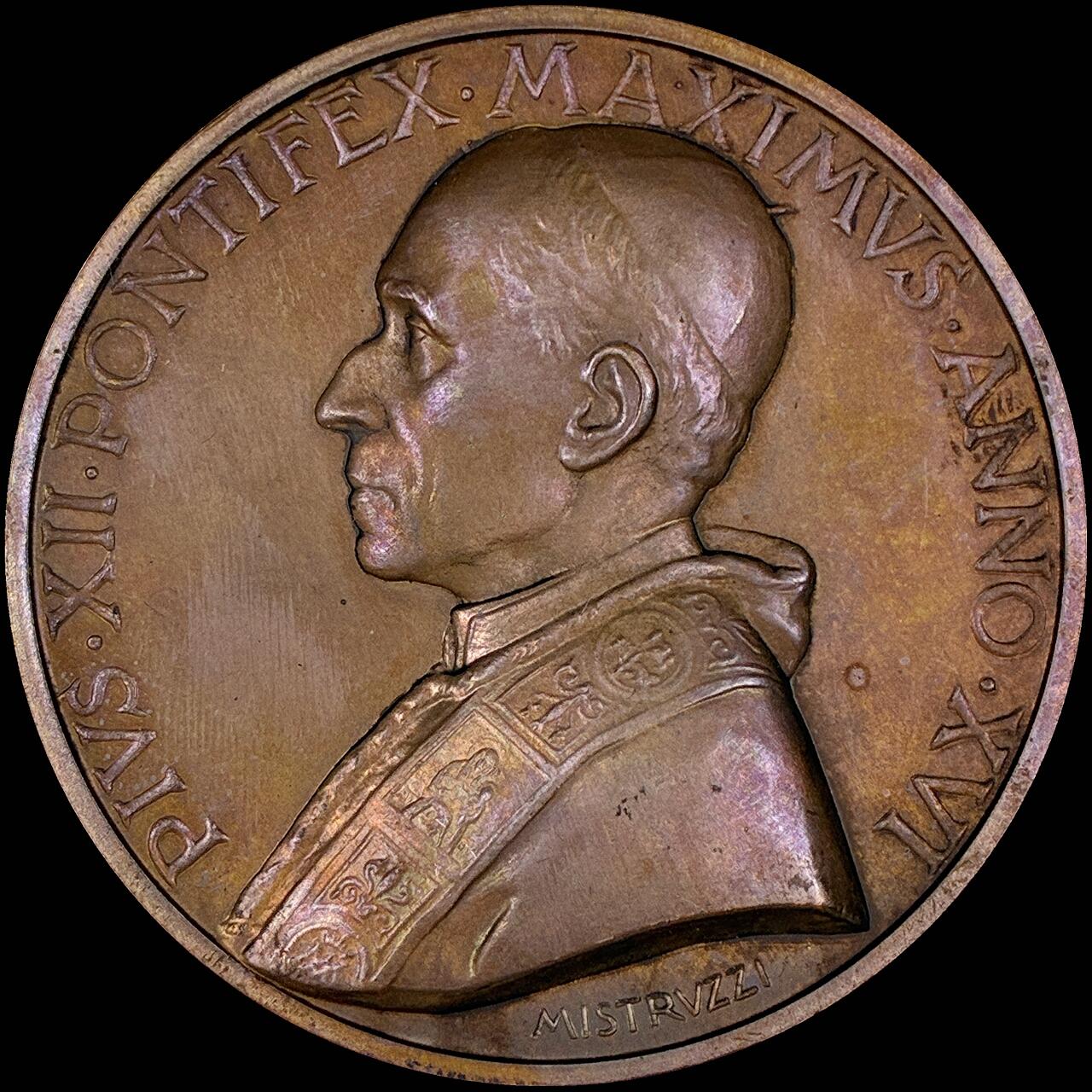 【雨安】【直播拍卖】【第0127期-裸币套币】2026-03-13 周五 19:30 (金价1140, 银价21.50) [徽章奖章] Vatican [章] 梵蒂冈 1954年 庇护十二世 铜章 44mm