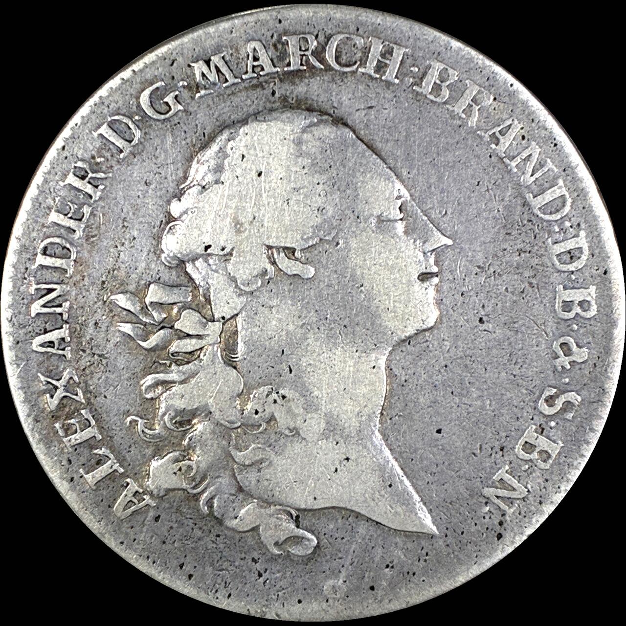 【雨安】【直播拍卖】【第0127期-裸币套币】2026-03-13 周五 19:30 (金价1140, 银价21.50) [裸币德国] Germany 德国 德意志 1泰勒 Brandenburg-Ansbach勃兰登堡-安斯巴赫 KM#0248.1 1769年G//S-WK