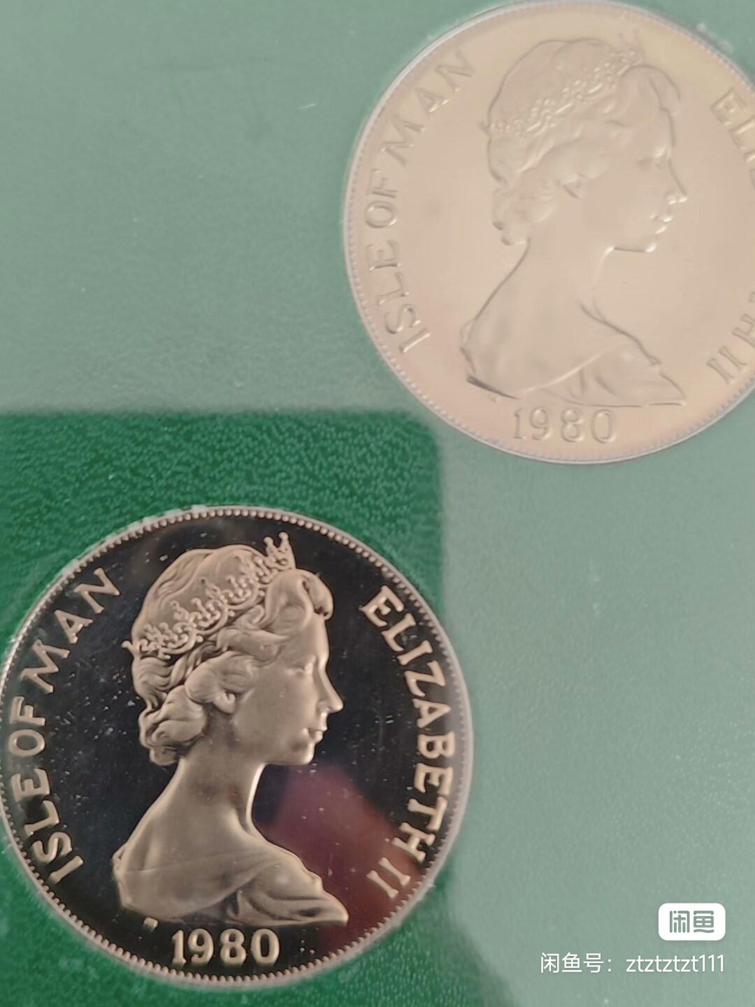 1980年马恩岛奥运会精制纪念币，面值1克朗，镜面工艺，带原盒。