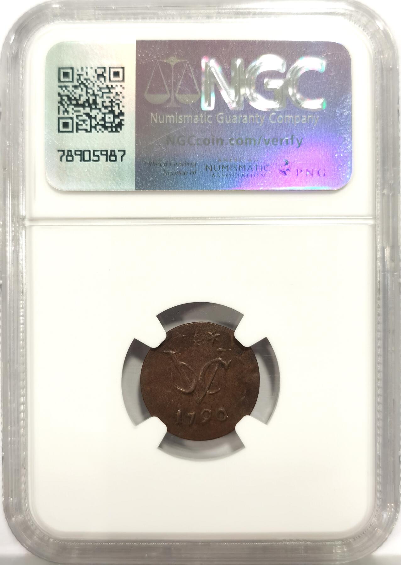 博洋堂世界钱币拍卖第164期（全场包邮） NGC AU 荷属东印度公司（VOC）1790年1/2Duit铜币，格尔德兰省铸造，少见品种