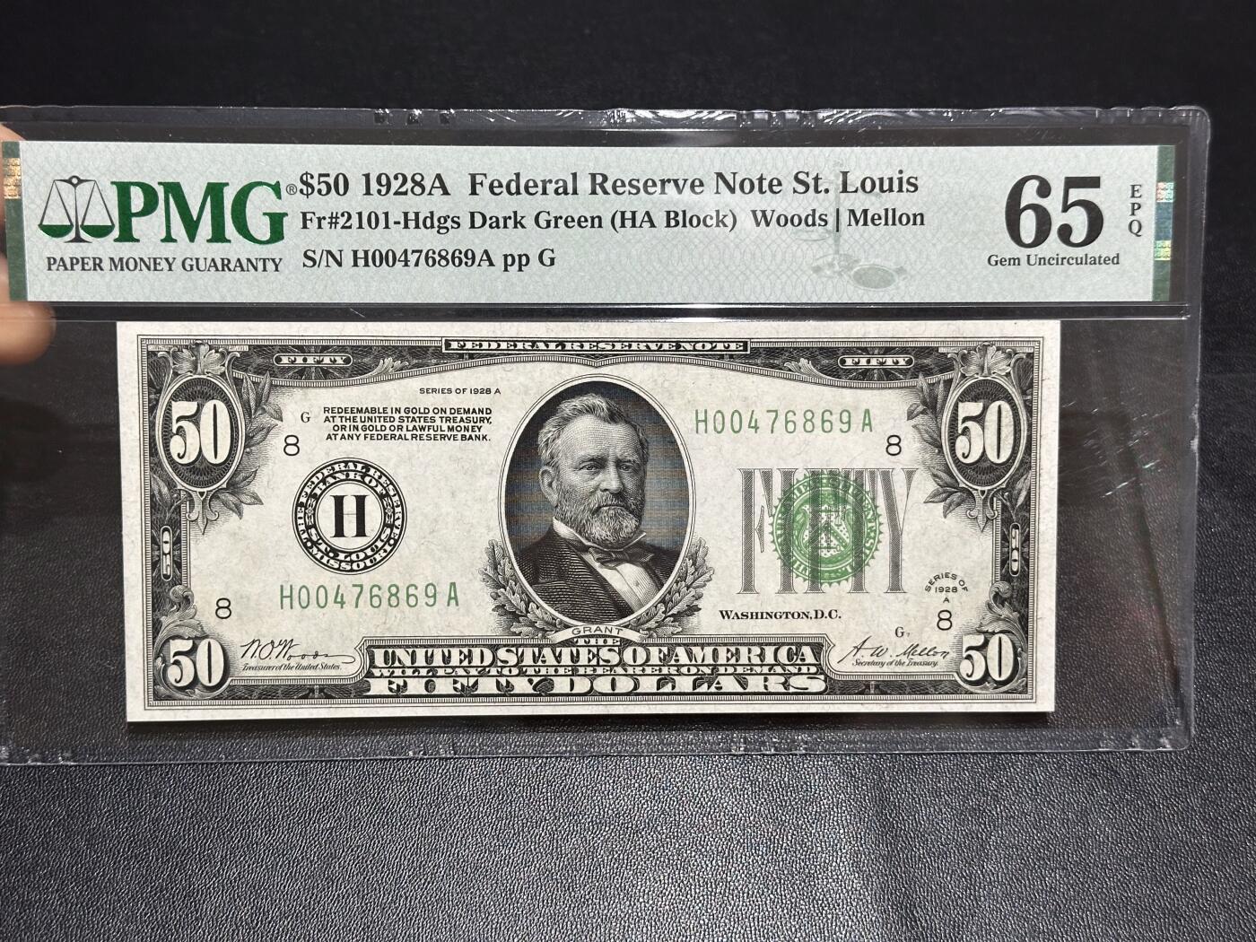 《外钞收藏家》第六百一十七期（精选场）（长期征集拍品、欢迎藏友们联系合作） 1928年美国50美元 圣路易斯 PMG65