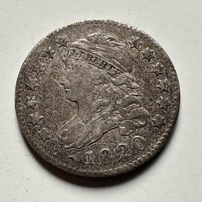 🌹外币初藏🌹🐯2026年第28场   每周二四六晚8️⃣点 接代拍 - 美国1820年带帽自由女神10美分银币 19.0mm 2.7g-含银量89.24%