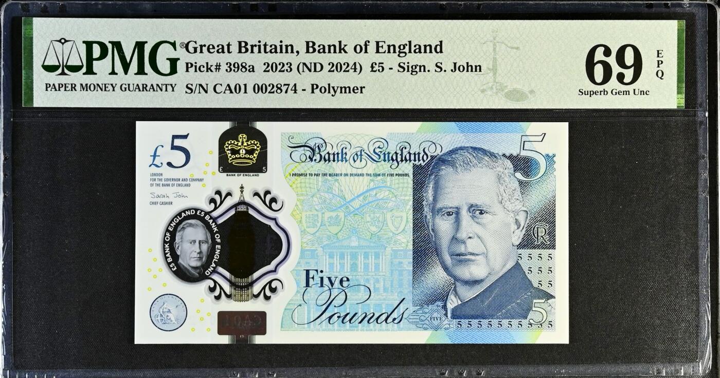 【Blue Auction】✨世界纸币精拍800期盛典——白金之夜🔥🔥🔥 G-【一组4张 首发冠全同千位小号】英国 2024年5-50镑 查尔斯三世 PMG69EPQ-66EPQ 高分套 潜力上涨品种