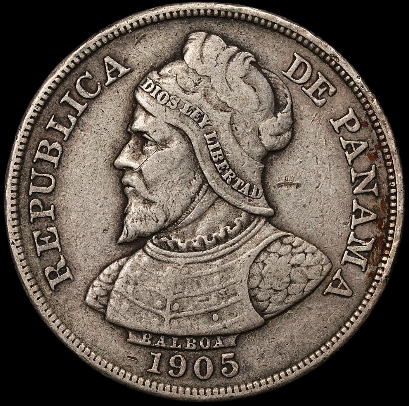 修遠堂世界钱币第107期 1905年巴拿马 50分大银币，24.92g，含银90%，大量被熔毁的品种，存世少见