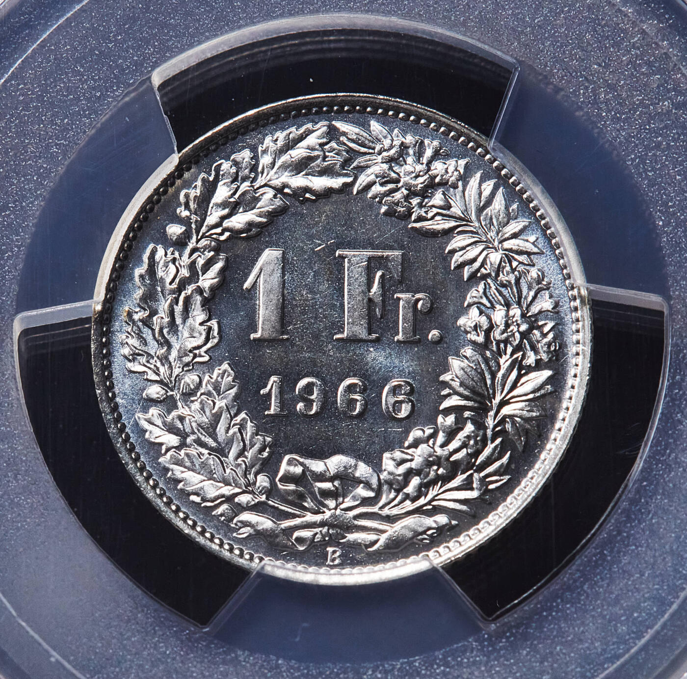 【俄甄集藏】2026年(049)03-18星期三 晚 19:30 全场包邮 瑞士1966年B版1法郎银币，PCGS MS66，类精制底板，车轮转光