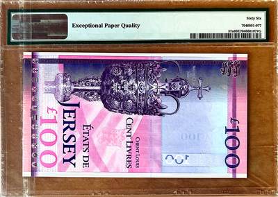 【Blue Auction】✨世界纸币精拍800期盛典——白金之夜🔥🔥🔥  J-【392小号】泽西 女王登基60周年纪念钞 2012年100镑 PMG66EPQ 