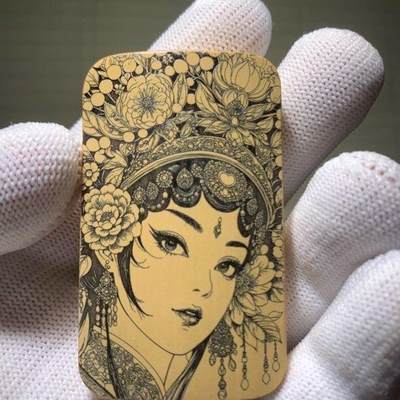 听雨轩（77）留青墨刻竹牌专场 - 留青墨刻36×60mm工艺精工实心玉竹牌  花旦a