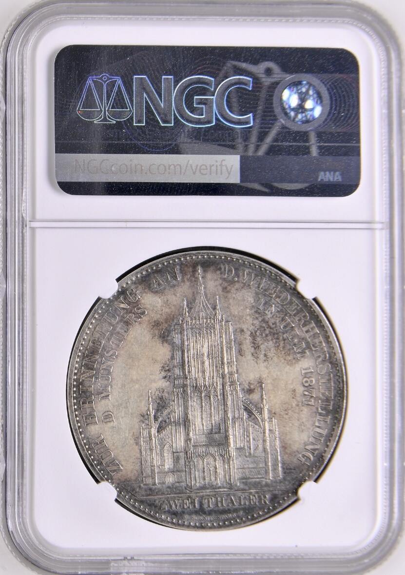 PCGS-MS61 1871 德国符腾堡乌尔姆教堂2泰勒银币