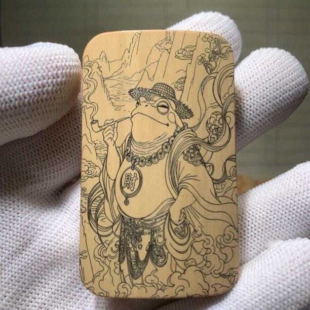 听雨轩（77）留青墨刻竹牌专场 留青墨刻36×60mm工艺精工实心玉竹牌 财神文泰