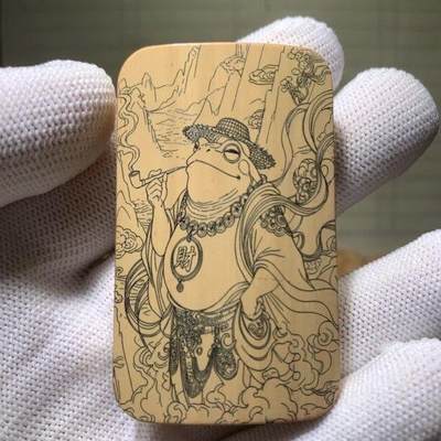 听雨轩（77）留青墨刻竹牌专场 - 留青墨刻36×60mm工艺精工实心玉竹牌 财神文泰