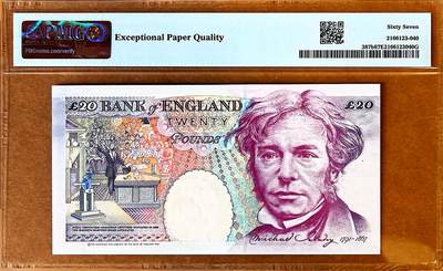 【Blue Auction】✨世界纸币精拍800期盛典——白金之夜🔥🔥🔥 G-英国 1993年20镑 DA69冠 流通版非常罕见 PMG67EPQ 高分（常见的都是册子里999开头的纪念版 此张流通版本如此高分属实难得）  