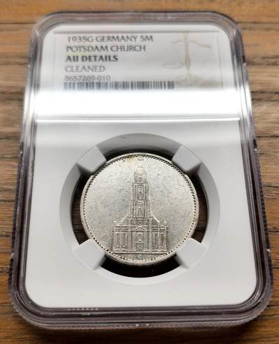 凡希社世界钱币微拍第三百二十一期 - 1935G德国教堂5马克银币NGC-AUD