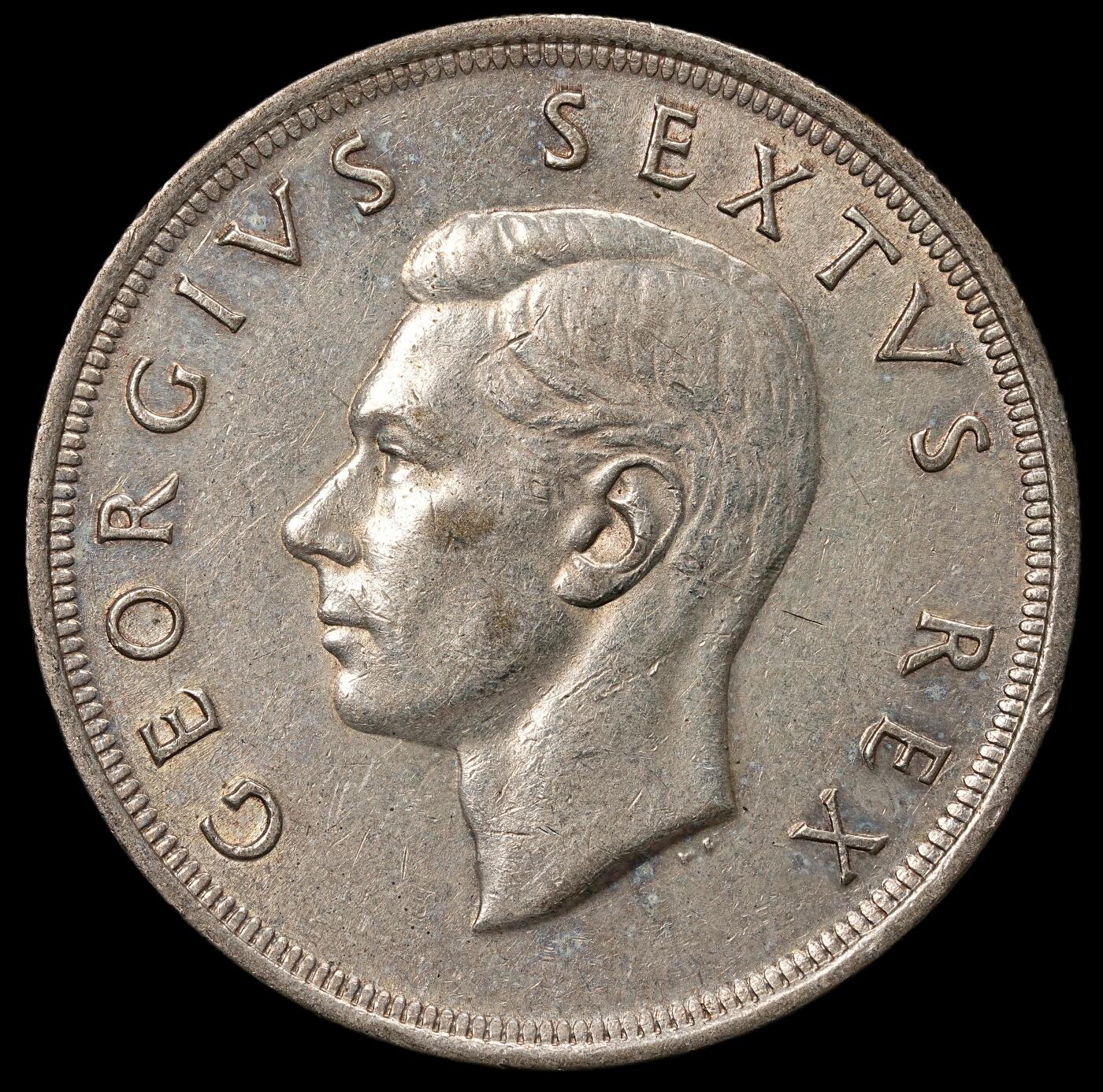 修遠堂世界钱币第107期 1952年南非-开普敦发现300周年5先令大银币 28.29g，50%银